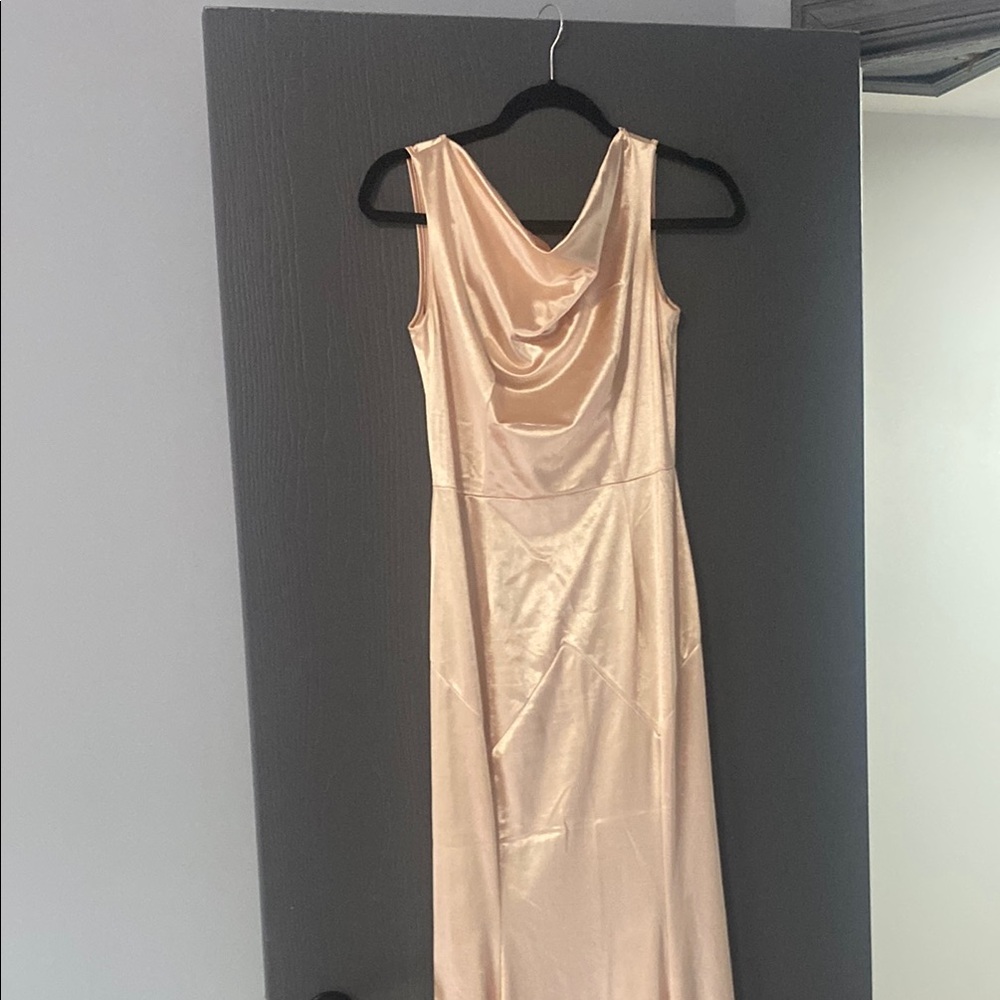 Tan Sleeveless Cowl Neck Slip Dress for Cocktail Events